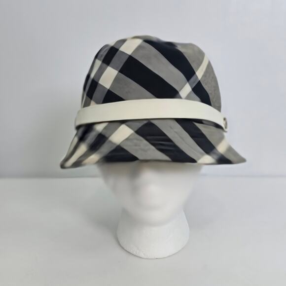 Burberry Nova Check Bucket Hat Leather Strap Brim NWT Size M